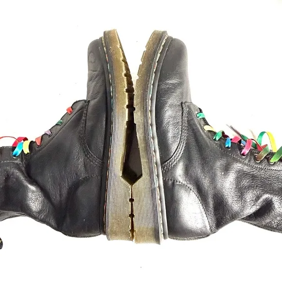 Dr Martens 1460 Pascal Rainbow Stitch Black Leather Boots Womens Size 9 Combat
