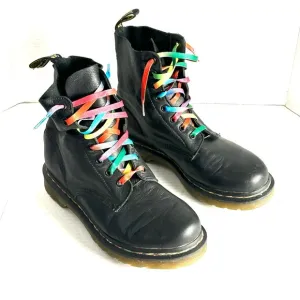 Dr Martens 1460 Pascal Rainbow Stitch Black Leather Boots Womens Size 9 Combat