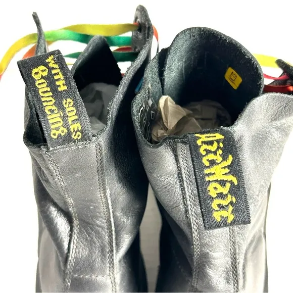 Dr Martens 1460 Pascal Rainbow Stitch Black Leather Boots Womens Size 9 Combat