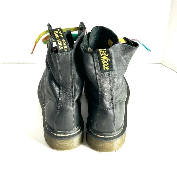 Dr Martens 1460 Pascal Rainbow Stitch Black Leather Boots Womens Size 9 Combat