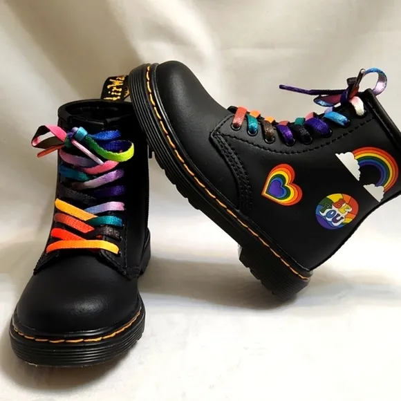 Dr. Martens 1460 T For Pride Leather Rainbow Love Black Combat Boots (size 8)