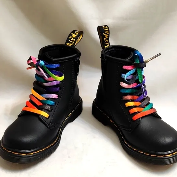 Dr. Martens 1460 T For Pride Leather Rainbow Love Black Combat Boots (size 8)