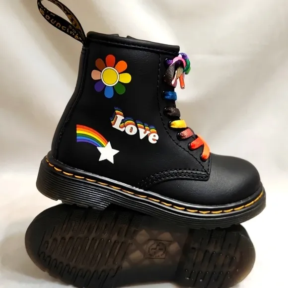 Dr. Martens 1460 T For Pride Leather Rainbow Love Black Combat Boots (size 8)