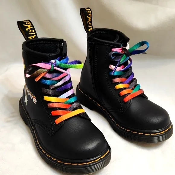Dr. Martens 1460 T For Pride Leather Rainbow Love Black Combat Boots (size 8)