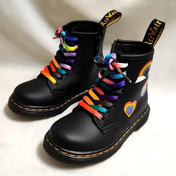 Dr. Martens 1460 T For Pride Leather Rainbow Love Black Combat Boots (size 8)
