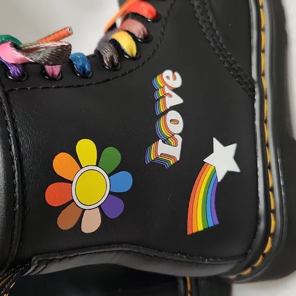 Dr. Martens 1460 T For Pride Leather Rainbow Love Black Combat Boots (size 8)