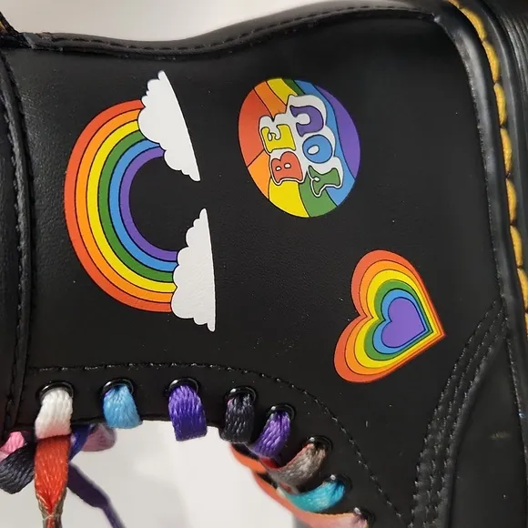 Dr. Martens 1460 T For Pride Leather Rainbow Love Black Combat Boots (size 8)