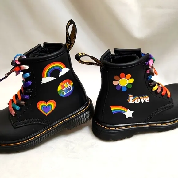 Dr. Martens 1460 T For Pride Leather Rainbow Love Black Combat Boots (size 8)