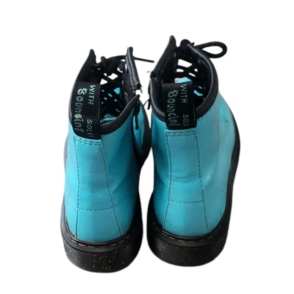 Dr Martens 1460 Turquoise Patent Leather Glitter Combat Boots Size 4 M