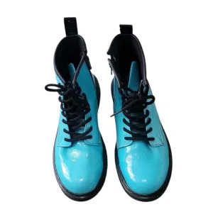 Dr Martens 1460 Turquoise Patent Leather Glitter Combat Boots Size 4 M