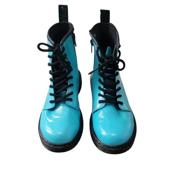 Dr Martens 1460 Turquoise Patent Leather Glitter Combat Boots Size 4 M