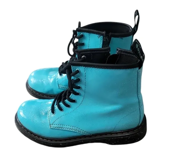 Dr Martens 1460 Turquoise Patent Leather Glitter Combat Boots Size 4 M