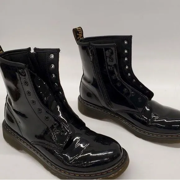 DR. MARTENS 1460 Unisex PATENT LEATHER 11821 COMBAT BOOTS BLACK SZ 6 W 7