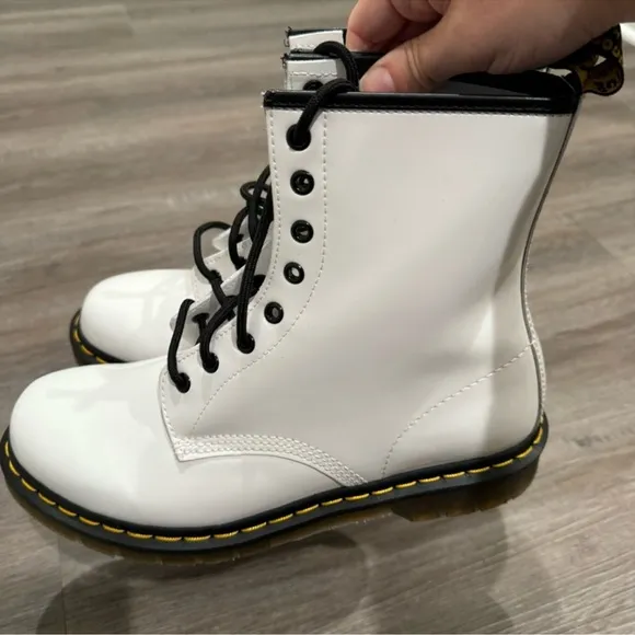 Dr Martens 1460 White Patent Leather Lace Up Combat Boots