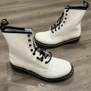 Dr Martens 1460 White Patent Leather Lace Up Combat Boots