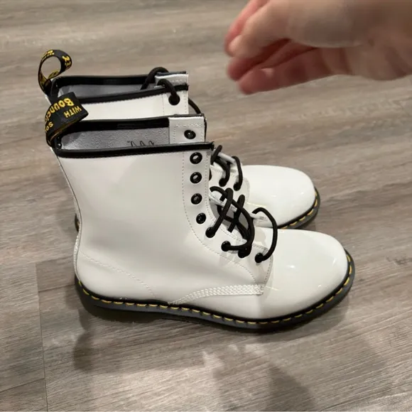 Dr Martens 1460 White Patent Leather Lace Up Combat Boots