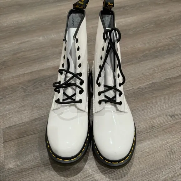 Dr Martens 1460 White Patent Leather Lace Up Combat Boots