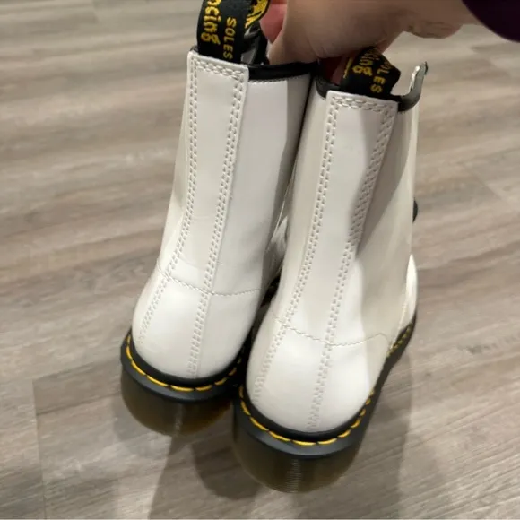 Dr Martens 1460 White Patent Leather Lace Up Combat Boots