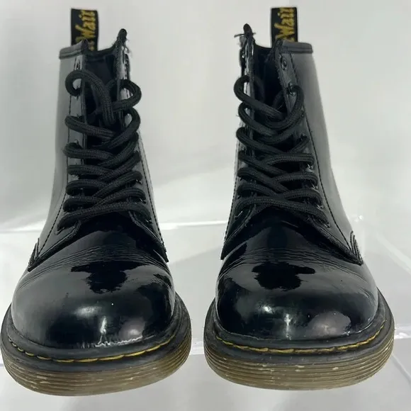 Dr. Martens 1460J Black 8-Eye Patent Leather Lace-Up/Zip-Up Combat Boots Size 2
