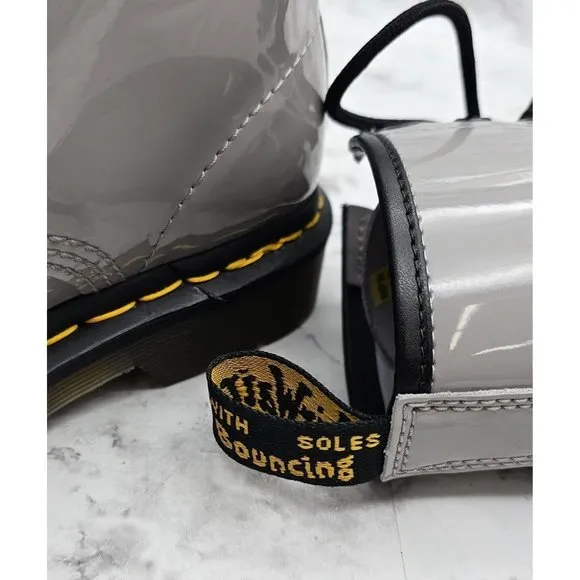 Dr. Martens 27635 Gray Patent Leather Women's Combat Boots Size 7