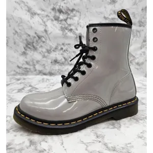 Dr. Martens 27635 Gray Patent Leather Women's Combat Boots Size 7