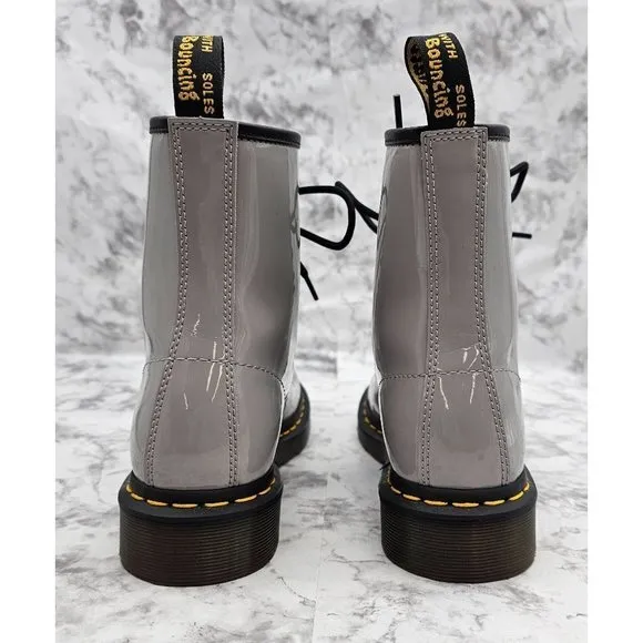 Dr. Martens 27635 Gray Patent Leather Women's Combat Boots Size 7
