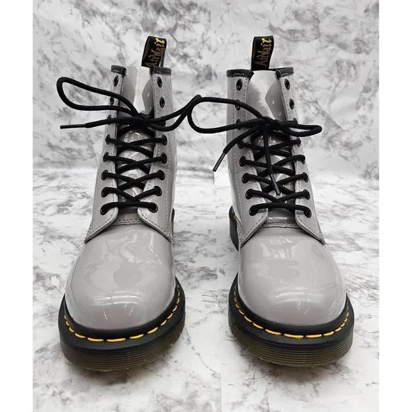 Dr. Martens 27635 Gray Patent Leather Women's Combat Boots Size 7