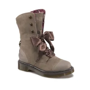 Dr. Martens Aimilie 9 Eye Toe Cap Grey Suede Moto Combat Boots size 6 AW004