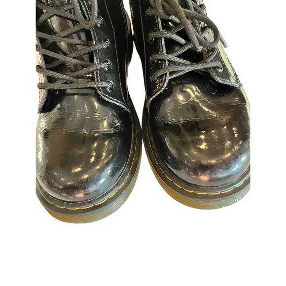 Dr Martens Black Combat Boots Youth size 2 Leather Lace Up Side Zip 1460J