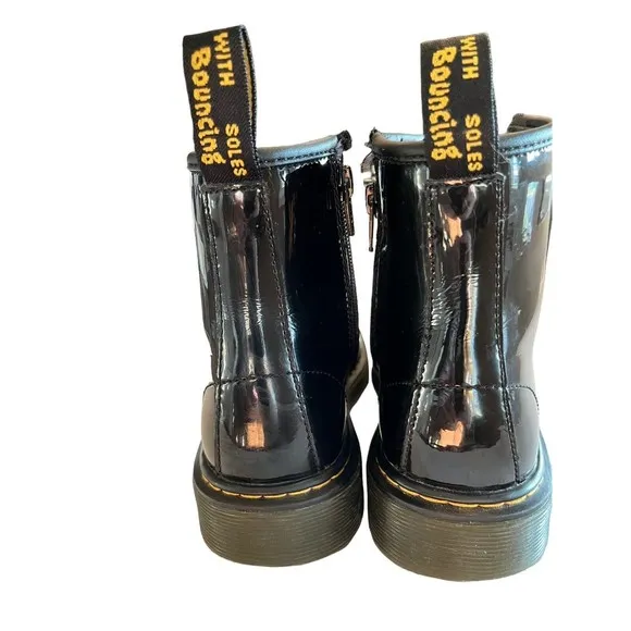 Dr Martens Black Combat Boots Youth size 2 Leather Lace Up Side Zip 1460J