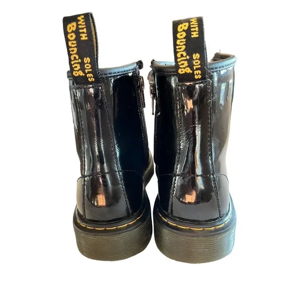 Dr Martens Black Combat Boots Youth size 2 Leather Lace Up Side Zip 1460J