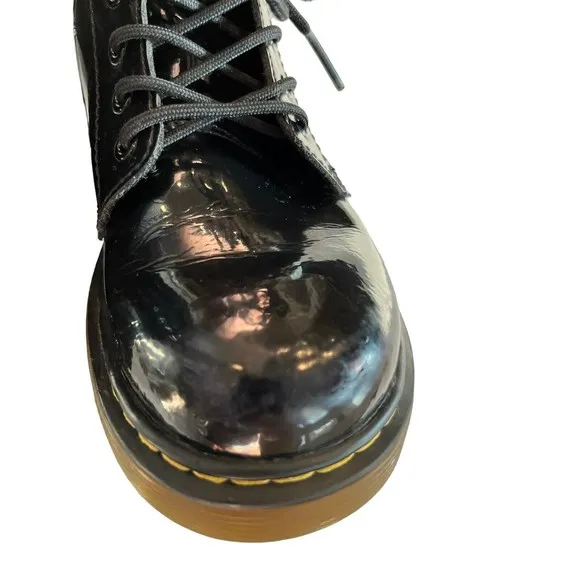 Dr Martens Black Combat Boots Youth size 2 Leather Lace Up Side Zip 1460J