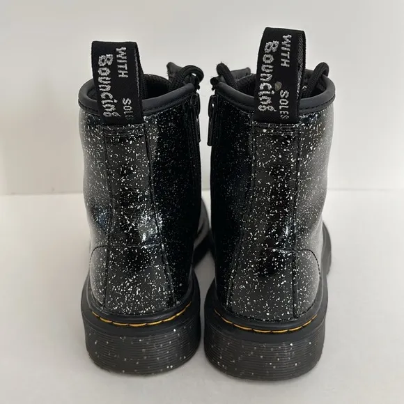 Dr. Martens Black Cosmic Glitter Combat Lace Up Boots 1460 J Girls Size‎ 1 NEW