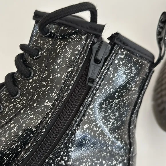Dr. Martens Black Cosmic Glitter Combat Lace Up Boots 1460 J Girls Size‎ 1 NEW