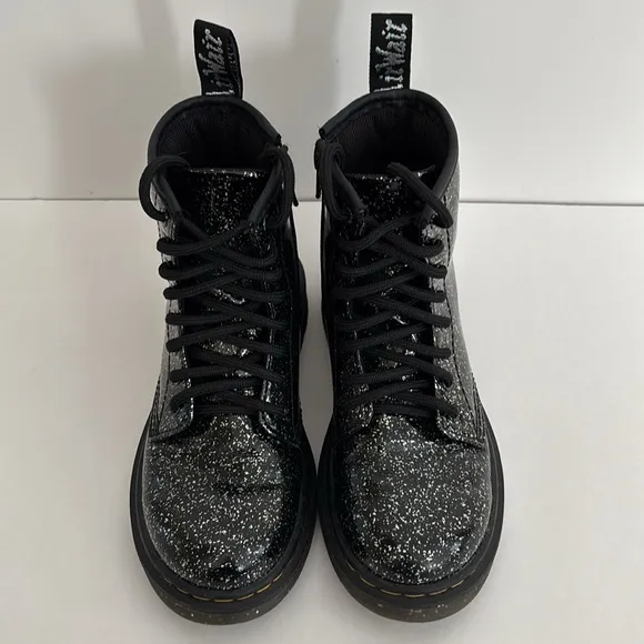 Dr. Martens Black Cosmic Glitter Combat Lace Up Boots 1460 J Girls Size‎ 1 NEW