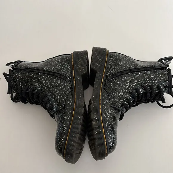 Dr. Martens Black Cosmic Glitter Combat Lace Up Boots 1460 J Girls Size‎ 1 NEW