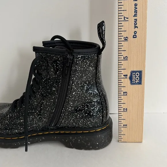 Dr. Martens Black Cosmic Glitter Combat Lace Up Boots 1460 J Girls Size‎ 1 NEW