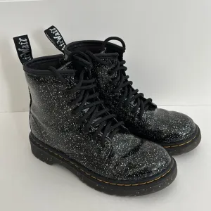 Dr. Martens Black Cosmic Glitter Combat Lace Up Boots 1460 J Girls Size‎ 1 NEW