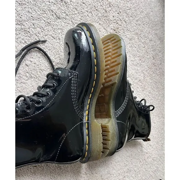 Dr. Martens Black Shiny Patent Leather 11821 Combat Boots Size 8 Punkcore, Steam