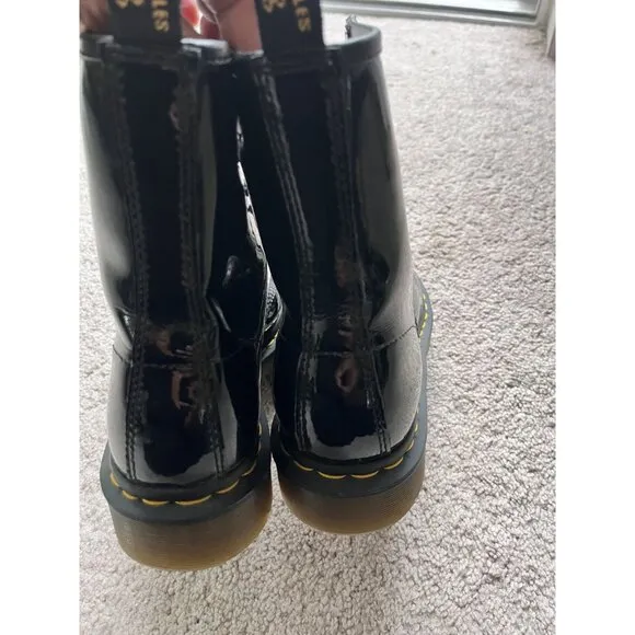 Dr. Martens Black Shiny Patent Leather 11821 Combat Boots Size 8 Punkcore, Steam