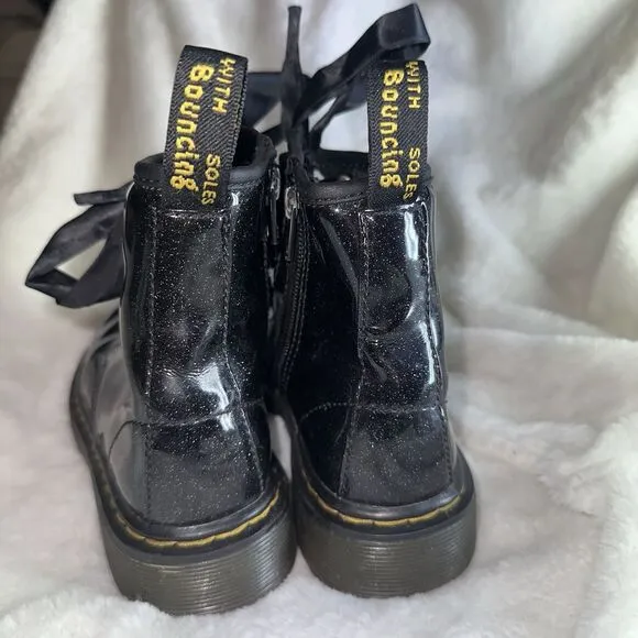 Dr. Martens Black Sparkle Shiny Glitter 1460 Lace Up Kids Girls Combat Boots 12