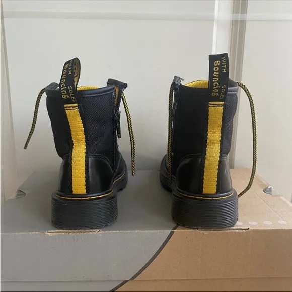 Dr. Martens Black/Yellow Kids Combat Boots - SZ 13 C