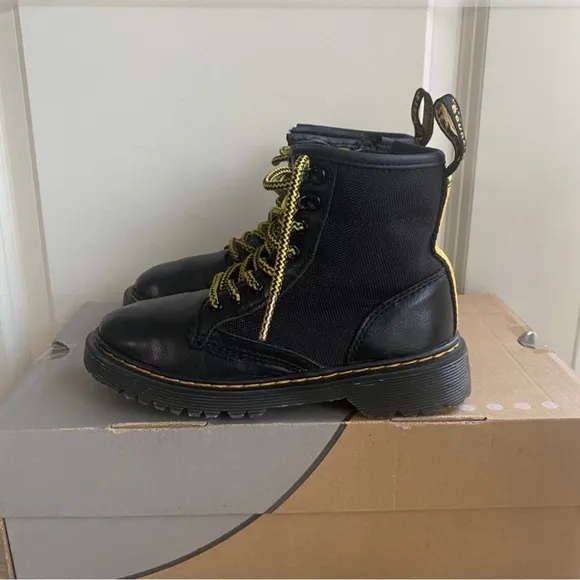 Dr. Martens Black/Yellow Kids Combat Boots - SZ 13 C