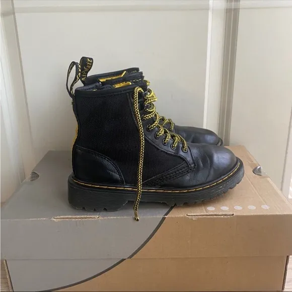 Dr. Martens Black/Yellow Kids Combat Boots - SZ 13 C