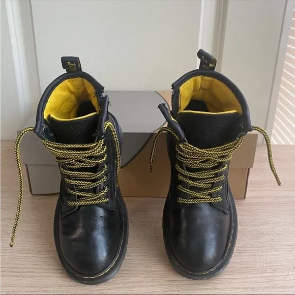 Dr. Martens Black/Yellow Kids Combat Boots - SZ 13 C