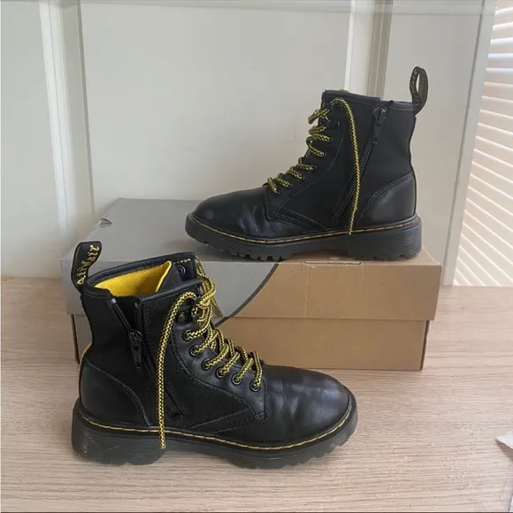 Dr. Martens Black/Yellow Kids Combat Boots - SZ 13 C