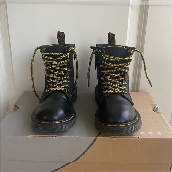 Dr. Martens Black/Yellow Kids Combat Boots - SZ 13 C