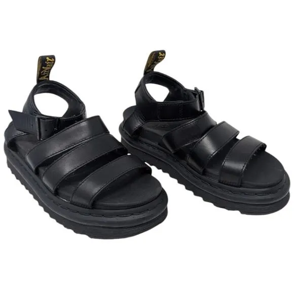Dr. Martens Blaire Black Leather Strap Sandals Platform Strappy Buckle 6