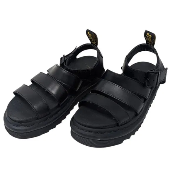 Dr. Martens Blaire Black Leather Strap Sandals Platform Strappy Buckle 6