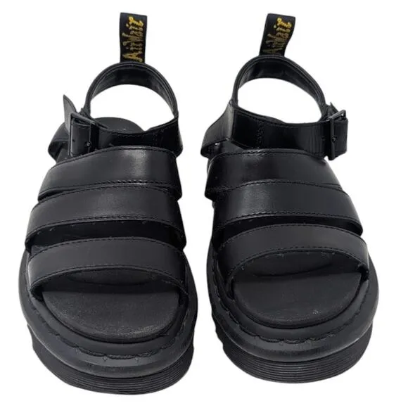 Dr. Martens Blaire Black Leather Strap Sandals Platform Strappy Buckle 6